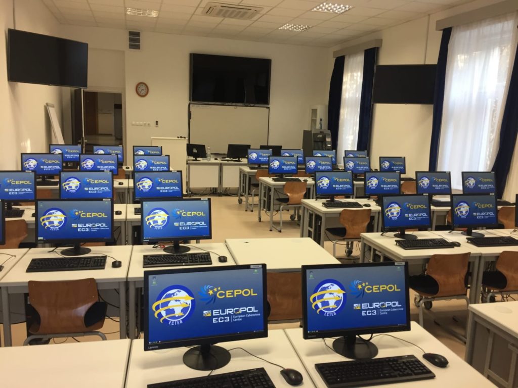 Training course room with computers